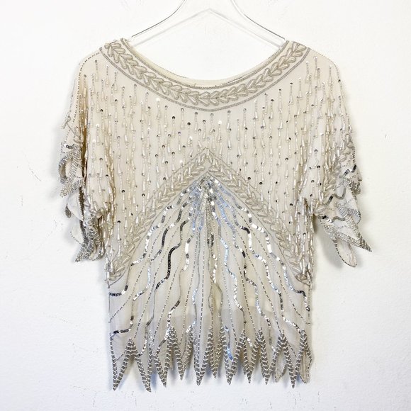 Vintage Tops - VTG Swee Lo Silk Beaded Sequined Scalloped Top S